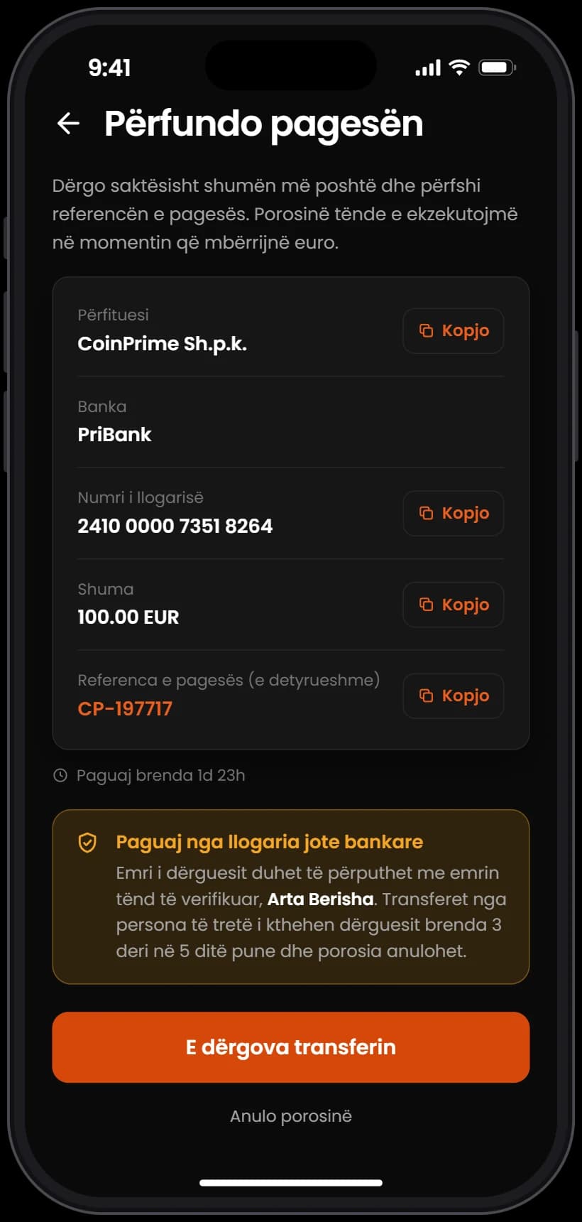 Dërgo pagesën