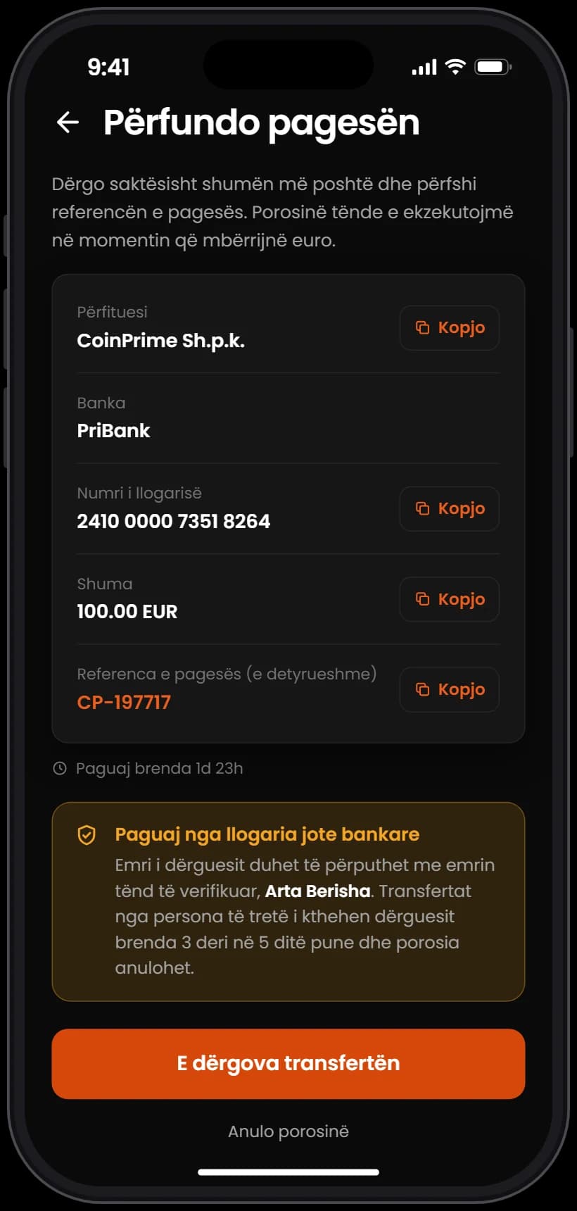 Dërgo pagesën